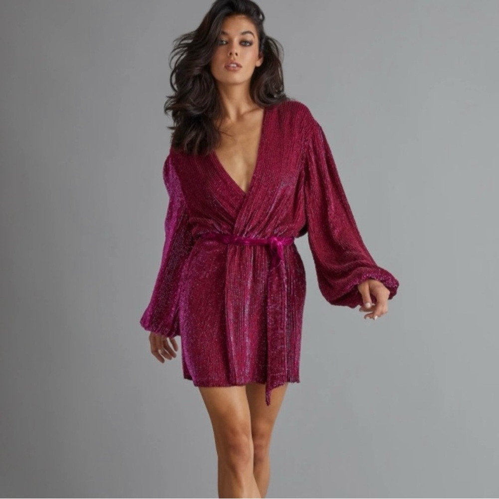 Retrofete Gabrielle Magenta Sequin Robe Dress